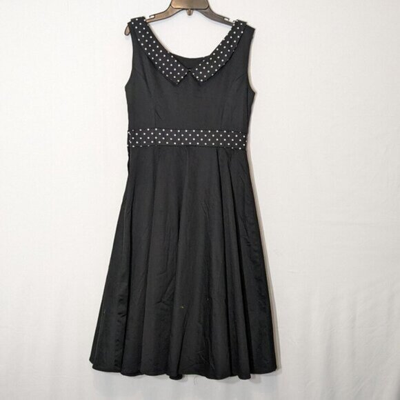 HEARTS & ROSES Black Sleeveless Dress w White Dotted Collar and Belt; Size 8 - Picture 3 of 7
